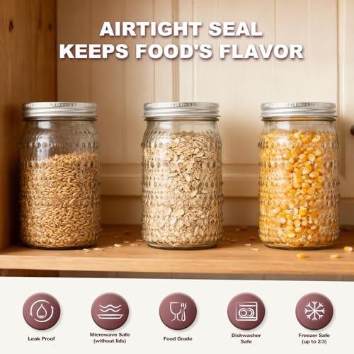 Wide Mouth Mason Jars 32oz, 4 Pack Quart Mason Jars with Lids, Glass Canning Jars for Pickling, Storing Food, Meal Prep, Salad Jam, Overnight Oats, Yogurt