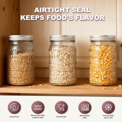 Wide Mouth Mason Jars 32oz, 4 Pack Quart Mason Jars with Lids, Glass Canning Jars for Pickling, Storing Food, Meal Prep, Salad Jam, Overnight Oats, Yogurt