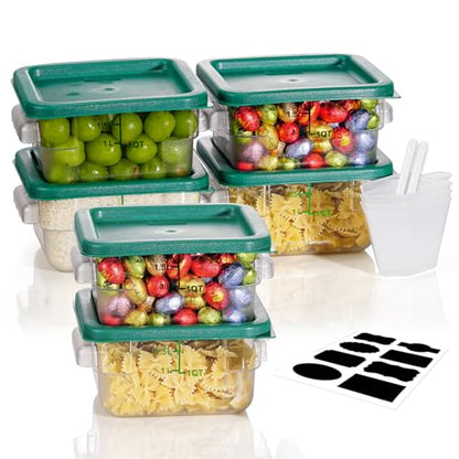 2QT NSF Food Storage Containers: 6 PCS [Food Grade][Hot&Cold Resistant] Commercial Clear Square Food Storage Containers with Scales Handles for Home Restaurant Kitchen Proof Dough(BPA FREE-GREEN N2) - color: E2-2QT-6PCS-GREEN