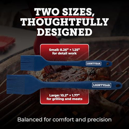Lightyear Silicone Basting Pastry Brush Set (2 Pcs) ❘ 450°F Heat Resistant Oil Brush for Your Kitchen - Ideal For BBQ’s, Baking & Cooking | 100% Food Grade Silicone - BPA Free & Dishwasher Safe (Blue) - color: Blue