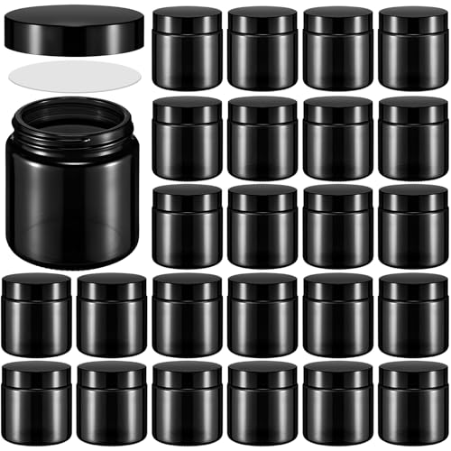 Norme 24 Pieces 16 oz Glass Jars with Lids Empty Storage Containers Leakproof Round Cosmetic Jars for Storing Lotions Powder Ointments Making(Black) - color: Black