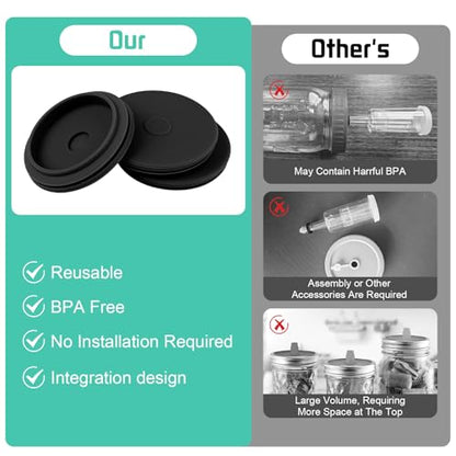 Wide Mouth Mason Jar Fermentation Lids – Silicone Fermenting Caps with Waterless Airlock, Self-Burping Fermenter Tops for Pickles, Kimchi, and Probiotic Foods, 3 Pack Black (Jars Not Included) - color: Black
