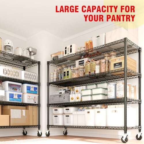 Garvee Metal Shelving with Wheels 4-Tier, 71.8"H Storage Shelves Heavy Duty Rolling Rack Shelf with Lockable Casters, Adjustable Wire Shelving Units, for Garage Commercial Kitchen Pantry, 59" Wx17.7"D | 2560LBS, Adjustable Wire Shelving Units, Rolling Ste