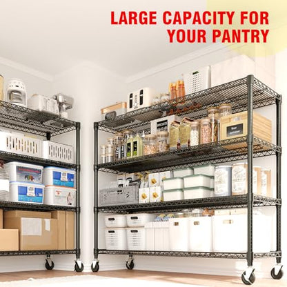 Garvee Metal Shelving with Wheels 4-Tier, 71.8"H Storage Shelves Heavy Duty Rolling Rack Shelf with Lockable Casters, Adjustable Wire Shelving Units, for Garage Commercial Kitchen Pantry, 59" Wx17.7"D | 2560LBS, Adjustable Wire Shelving Units, Rolling Ste