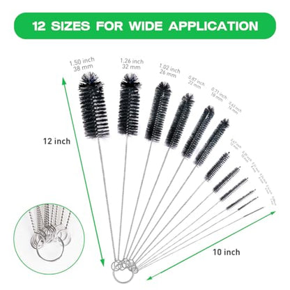 Brush Family Straw Cleaner Brush Set,12 Pieces Extra Long Pipe Water Bottle Brushes for Cleaning Reusable Drinking Straws,Bird Feeders,Pipes,Black (12pcs Different diameters Set) - size: 10-12 inch mixed diameters set (12pcs)