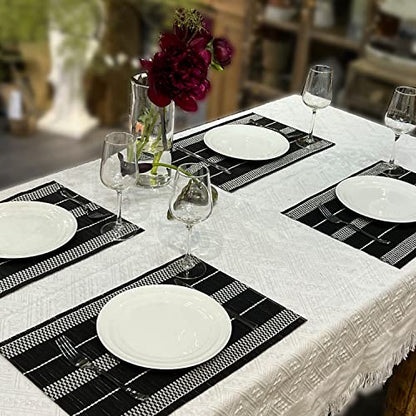 Set of 8 Pcs Bamboo Placemats Natural Anti-Slip Bamboo Placemats Washable Heat-Resistant Table Mats for Dining Room and Kitchen （Black+White） - color: Black, size: Set of 8 Placemat 17.7 x 11.8 inch