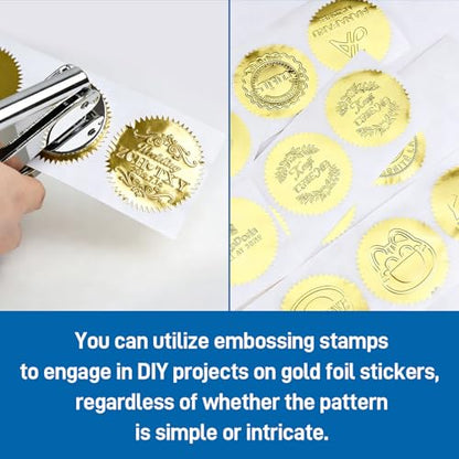 300 Pcs 2 Inch Book Embosser Stickers Roll, Wmiwulien 300 Pack Round Gold Embossed Stickers, Blank Self Adhesive Golden Foil Seals Stickers for Embossing Certificates Package Envelope Wafer Metallic - color: Gold-roll