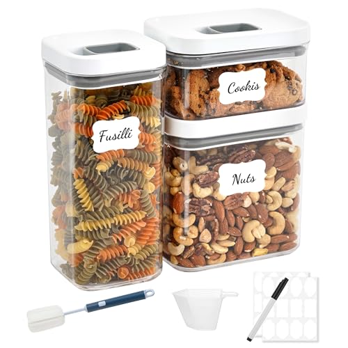 LISI 3 Pack One-Touch Seal Food Storage Containers with Lids, Airtight Stackable BPA-Free Plastic Pantry Canisters for Kitchen Organization, Includes Labels, Marker, Cups & Brush - color: 3 Pack(4.4 Qt)