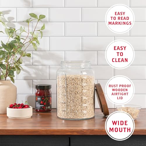 kitchentoolz Extra Large Mason Jar - 1 Gallon Glass Wide Mouth Jar with Airtight Wooden Lid, Food Storage Container with Measurement Markings For Kitchen Pantry, Pickling, Cookies, Flour & Sugar - size: Pack of 1