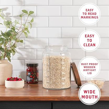 kitchentoolz Extra Large Mason Jar - 1 Gallon Glass Wide Mouth Jar with Airtight Wooden Lid, Food Storage Container with Measurement Markings For Kitchen Pantry, Pickling, Cookies, Flour & Sugar - size: Pack of 1