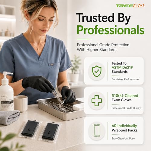 TREEGO Black Individually Wrapped Nitrile Gloves Bundle, Large, 110 Pairs Total, Disposable 5 Mil Latex Free Powder Free Gloves for Cleaning, Auto Detailing, Food Prep, Maintenance & Everyday Use