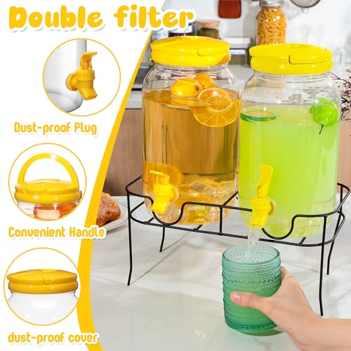 Havawish 2 Pcs 1 Gallon Plastic Beverage Dispenser with Spigot Clear Summer Kitchen Fridge Drink Dispenser for Parties Lemonade Juice Tea Beer Cold Water(Yellow,Cylinder) - color: Yellow, style: Cylinder