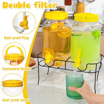 Havawish 2 Pcs 1 Gallon Plastic Beverage Dispenser with Spigot Clear Summer Kitchen Fridge Drink Dispenser for Parties Lemonade Juice Tea Beer Cold Water(Yellow,Cylinder) - color: Yellow, style: Cylinder