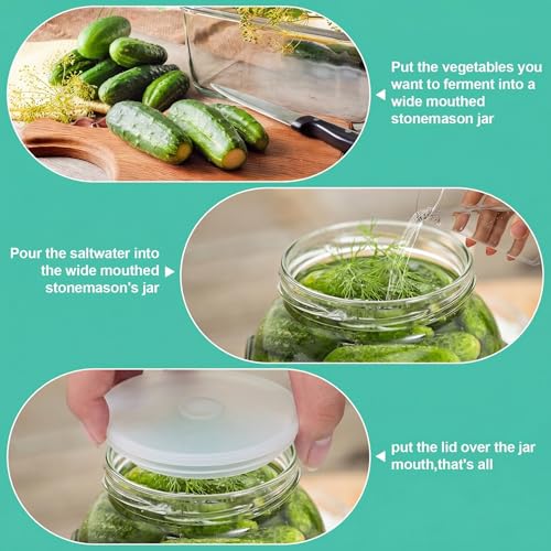 Wide Mouth Mason Jar Fermentation Lids – Silicone Fermenting Caps with Waterless Airlock, Self-Burping Fermenter Tops for Pickles, Kimchi, and Probiotic Foods, 3 Pack White (Jars Not Included) - color: White