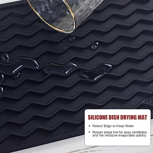 Silicone Dish Drying Mat, Non-Slip Easy Clean Sink Mat Large Heat-resistant Dish Drainer Mat for Kitchen Counter, Sink, Refrigerator or Drawer liner (12" x 6", BLACK) - size: 12" x 6"