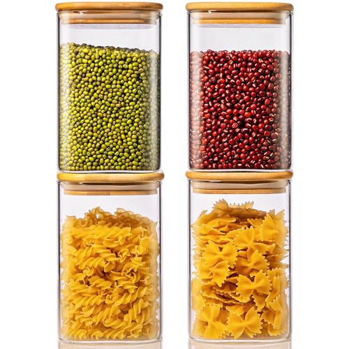 42oz - 4 Pack Square Glass Jars with Bamboo Lids, Glass Food Storage Containers with Airtight Lids for Kitchen, Air Tight Pantry Storage Containers for Cereal, Pasta, Rice, Sugar, Coffee, Spice - color: 42oz 4 Pack