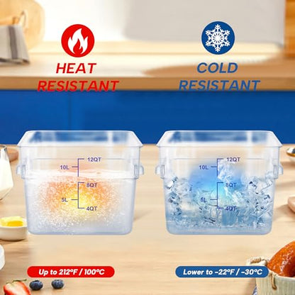 4 Pack 12 Quart Food Storage Containers with Lids, Polycarbonate Square Commercial Food Containers, NSF, Clear, New Version - color: 12Qt-New Version