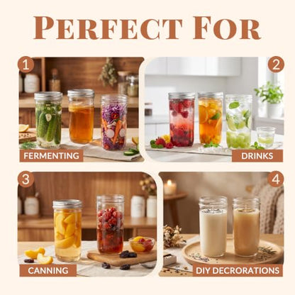 CycleMore 24oz 12 Pack Mason Glass Jars with Silver Separable Lids, Wide Mouth Canning Jars, Glass Pickle Canning Jars for Jelly, Jam, Honey, Wedding Favors, Spices and Herbs - size: 24oz - 12 Pack