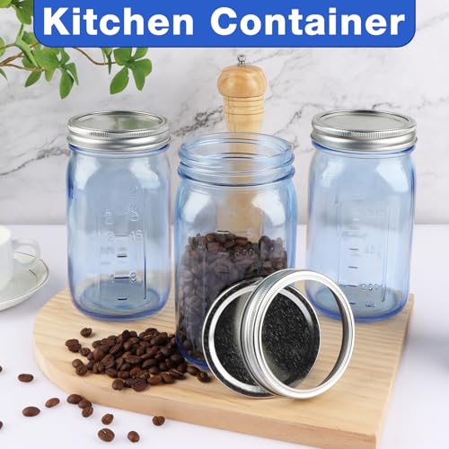 CARBLIN 2 Pack Mason Jars 32 oz, Blue Wide Mouth Canning Jars with Airtight Lids, Glass Pint Jars with Bands Labels Brush, Large Storage Quart Jars for Jam Fermenting Preserving - color: Blue