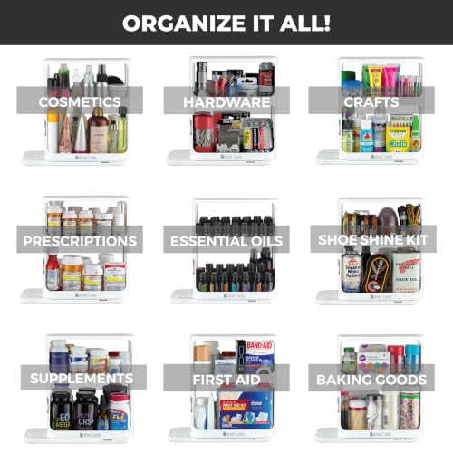 Cabinet Caddy Spice Rack Organizer for Cabinet - Slide & Rotate Kitchen Organizers and Storage - 2 Double-Decker Shelves - Non-Skid Base - Magnetic Modular Design - 10.8" H x 5.25" W x 10.8" D
