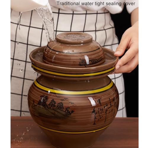 Large Ceramic Pickle Jar with Lids,Traditional Chinese Porcelain Pickle Jar Crock,Ceramic Fermentation Crock with Water Seal Airlock Lid,Sauerkraut Crock 6Kg (6Kg - size: 6Kg