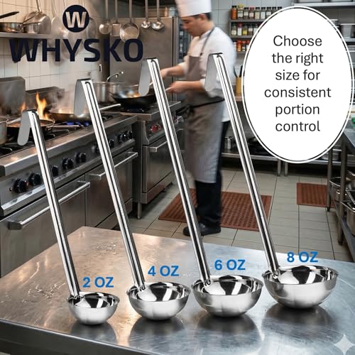 Whysko Soup Ladle Stainless Steel, 4 oz Metal Ladle Spoon, Rustproof Heat Resistant Materials for Cooking and Serving Soups and Sauces, Commercial Grade for Restaurants Catering and Kitchen Essentials - size: 4 Ounce