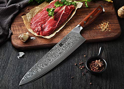 XINZUO 10 Inch Damascus Chef Knife Kitchen Knife Sharp Gyuto Knife Stainless Steel Fashion Professional Chef's Knife with Rosewood Handle - size: 10 inch Chef Knife