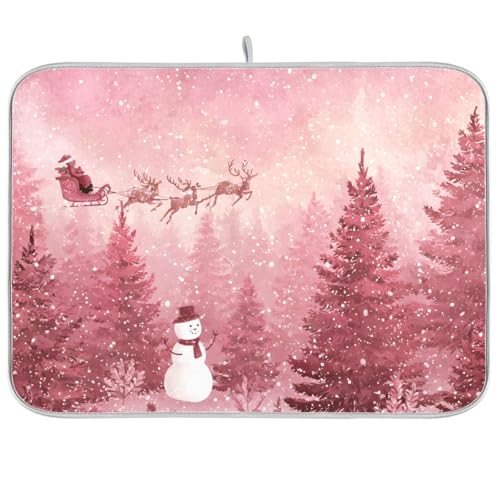 Christmas Forest with Snow Falling Santa Dish Drying Mat for Kitchen Counter Super Absorbent Drying Mat 16x18 inch Large Dish Drying Matts for Countertop Protector Dishes Pad - color: Christmas Forest with Snow Falling Santa, size: 16" x 18"