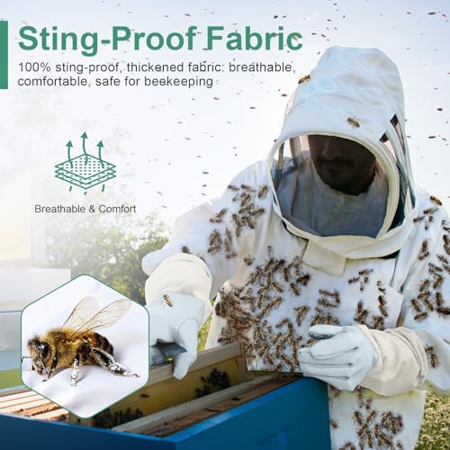 Beekeeping Suit for Men & Women – Full Body Sting Resistant Bee Suit with Detachable Veil, Breathable Cotton Blend & Goatskin Gloves for Beekeeping and Honey Harvesting (XL-5'7"-5'11") - size: XL for 5'7"-5'11"