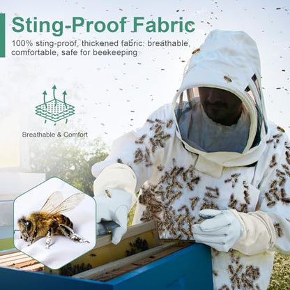 Beekeeping Suit for Men & Women – Full Body Sting Resistant Bee Suit with Detachable Veil, Breathable Cotton Blend & Goatskin Gloves for Beekeeping and Honey Harvesting (XXL-5'11"-6'3") - size: XXL for 5'11"-6'3"