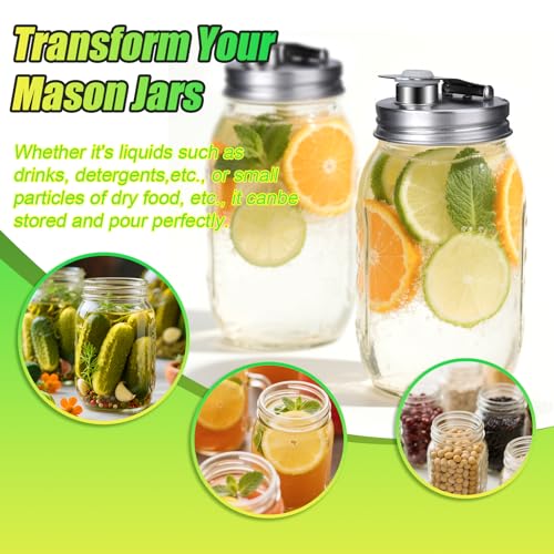 Mason Jar Pour Spout Lid Stainless Steel, Regular Mouth Pour Spout Flip Cap Lids for Mason Jars, Anticracking Leak Proof Seal Cover Airtight for Drinking Salad Dressing & Food Storing(2PCS) - style: Regular Mouth Stainless Steel Lid 2 PCS