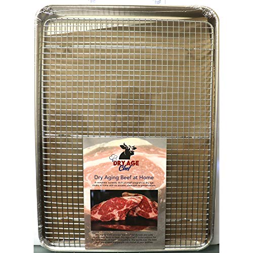 Large Beef Rack & Dry Aging Pan - Silver Aluminum Rectangular Meat Rack - Dry Aging Beef at Home Instructions & Guide Booklet