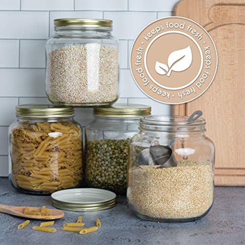 kitchentoolz 6 Pack of Glass Mason Jar Half Gallon Wide Mouth with Airtight Metal Lid - Safe for Fermenting Kombucha Kefir, Pickling, Storing and Canning Made in USA - color: Gold Lid
