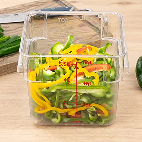 Restaurantware Met Lux 6 Quart Brine Buckets 10 Square Marinating Containers - With Volume Markers Built-In Handles Clear And Red Plastic Dough Rising Buckets Freezer-Safe Lids Sold Separately - size: 6 Quarts, style: 10 Count