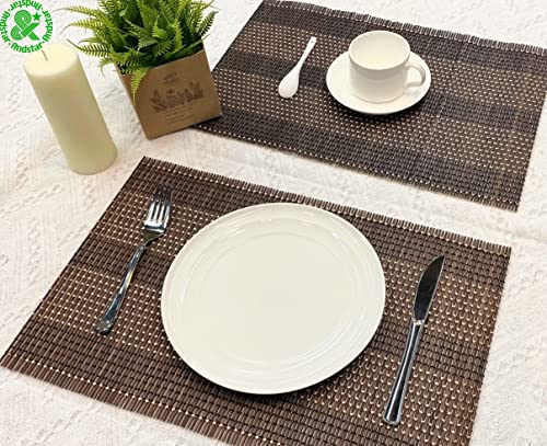 Set of 8 Pcs Bamboo Placemats Natural Anti-Slip Bamboo Placemats Washable Heat-Resistant Table Mats for Dining Room and Kitchen(Coffee+White+Black) - color: Coffee+white+black, size: Set of 8 Placemat 17.7 x 11.8 inch