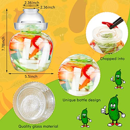 2 Pcs Glass Fermentation Jar Pickle Jar Kimchi Containers 1.5l Traditional Fermenting Pickle Pot with Water Seal Airlock Lid for Wine Brewing, Sauerkraut, Vegetable, Kombucha, Canning Fermentation Kit