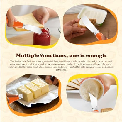 Butter Spreader Knife Set, 2-Pack Stainless Steel Cheese and Butter Knives with Ceramic Handle, Dishwasher Safe, for Soft & Hard Cheese, Jam, Cold Butter (orange) - color: orange