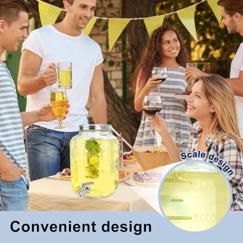2 Gallon Glass Drink Dispensers For Parties,Beverage Dispensers With Stand And 100% Leakproof Stainless Steel Spigot.Glass Water Jug Dispenser,Lemonade Dispenser,Mason Jar. - size: 2 Gallon Single With Stand