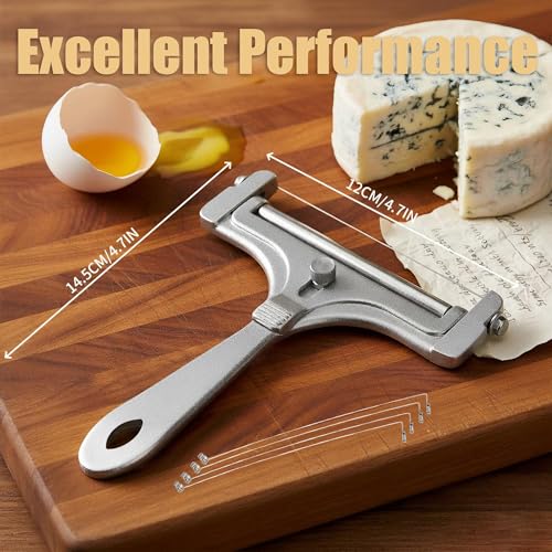 OYEWALLS Adjustable Wire Cheese Slicer for Block Cheese, Handheld Stainless Steel Cheese Cutter with 4 Extra Wires, Premium Rolling Cheese Wire Slicer for Mozzarella, Cheddar, Gruyere - color: Silver