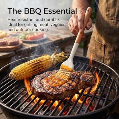 Silicone Basting Pastry Brush 2 PCS Silicone Oil Brushes with Wooden Handle Durable Heat Resistant Kitchen Brush for Cooking Baking Grilling Spreading BBQ Oil Butter Easy to Clean