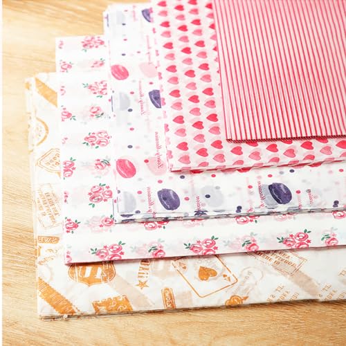 5 Boxes 250 Sheets Wax Paper Sheets Basket Liners Baking Parchment | Heart Rose Line Pattern Greaseproof Sandwich Burger Chips Cookies Food Grade Deli Wrap Paper