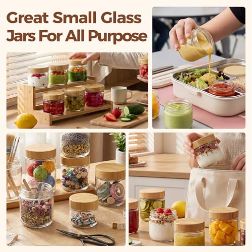 HomArtist 3oz Glass Salad Dressing Containers with Bamboo Lids - 4 Pack Small Airtight Condiment Cups, Mini Sauce Jars for Picnic, Ketchup, Dip & Snacks, Leakproof, BPA-Free & Dishwasher Safe - color: 3oz - 4 Pack