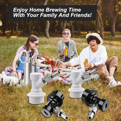 2 Pairs Ball Lock Keg Fittings Beer Corny Keg Connectors with Stainless Steel 5/16" Gas & 1/4" Liquid Barbs and MFL Thread Swivel Nuts for Homebrew with 4 PCS Hose Clamps