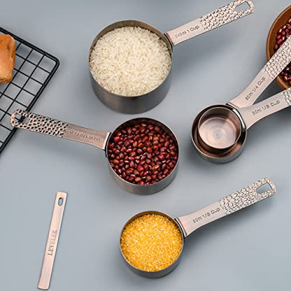 Copper Measuring Cups and Spoons Set 13, Stainless Steel Measuring Cups and Spoons Set for Baking and Kitchen, Metal Metric & US Measuring Set - color: Copper