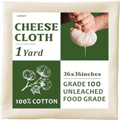 1 Yard 36x36 Inch Unbleached Cotton Cheese Cloth, Grade 100 XL CheeseCloth, Reusable for Food Straining & Cooking, Unfinished Edges Allow Custom Cutting, Premium Butter Muslin
