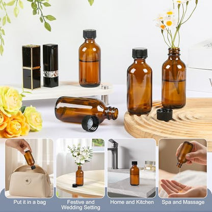 2 oz Small Glass Bottles with Lids Boston Round Shot Bottles for Health,Immunity, Ginger Juice, Essential Oils, Leak Proof Mini Travel Containers (Amber, 24Pack) - color: Amber, size: 2oz 24
