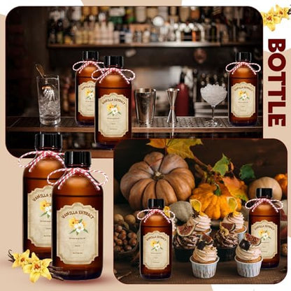 12 Pack 2 Ounce Amber Glass Bottle with Lids Vanilla Extract Homemade Brown Bottle 2 oz and 12Pcs Vanilla Extract Stickers for Syrup Gift Glass - color: Amber 12pcs 2oz