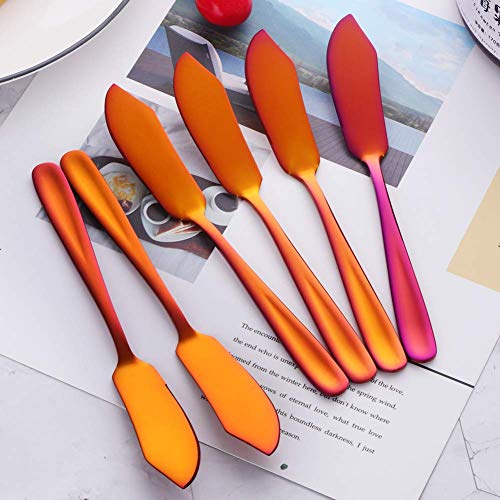 Stainless Steel 18/10 Cheese Desert Knives, Set of 4, Gold Breakfast Butter Knife, Slicer Sandwich Spreader (Magic Red) - color: Magic Red