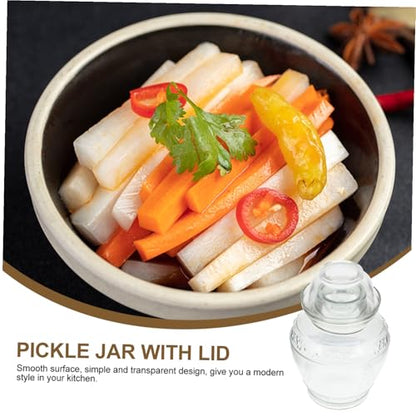Airtight Glass Pickle Jar 5lb Capacity Thickened Sauerkraut Fermentation Crock with Water Seal Lid, Includes Inner Cover, Brush and Tongs for Kitchen Food Storage