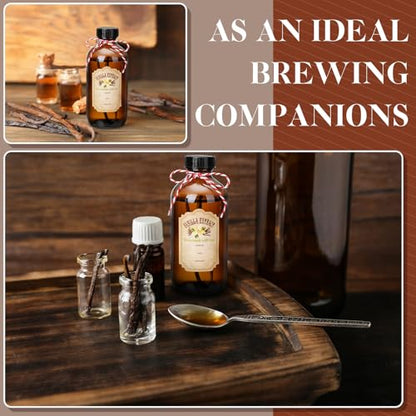 Uiifan 12 Pack Amber Glass Bottle Boston Round Bottles with Caps Refillable Vanilla Extract Jars Gift for Homemade Vanilla Extract Making, Brewing, Kombucha, Oil & Long-term Liquid Storage(16 oz) - size: 16 Ounces